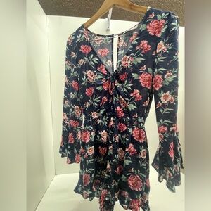 American Eagle Outfitters Navy Floral Tie-Front Romper